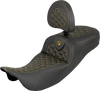 SADDLEMEN RoadSofa™ Tri Gripper Seat with Backrest for FLH/FLT 2008-2025 – Standard Reach, Gold Stitch, Model 808-07B-211B7