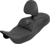 SADDLEMEN RoadSofa™ Tri Gripper Seat with Backrest for FLH/FLT (2008-2025) – Standard Reach, Gray Stitch, Part 808-07B-210B2