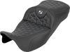 SADDLEMEN RoadSofa™ Tri Gripper Seat for FLH/FLT '08-'25 - Extended Reach, Silver Stitch, No Backrest