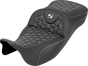 SADDLEMEN RoadSofa™ Tri Gripper Seat for FLH/FLT '08-'25 – Extended Reach with White Stitch