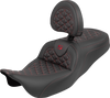 SADDLEMEN RoadSofa™ Tri Gripper Seat with Backrest for FLH/FLT 2008-2025 – Red Stitch, Standard Reach, Model 808-07B-210B4