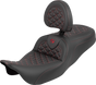 SADDLEMEN RoadSofa™ Tri Gripper Seat with Backrest for FLH/FLT 2008-2025 – Red Stitch, Standard Reach, Model 808-07B-210B4