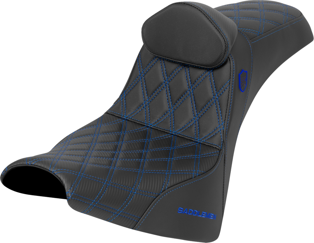 Saddlemen Pro Series SDC Performance Seat with Backrest for FXBB/FXST 2018-2025 - Blue Stitch, Gripper, and Lumbar Support