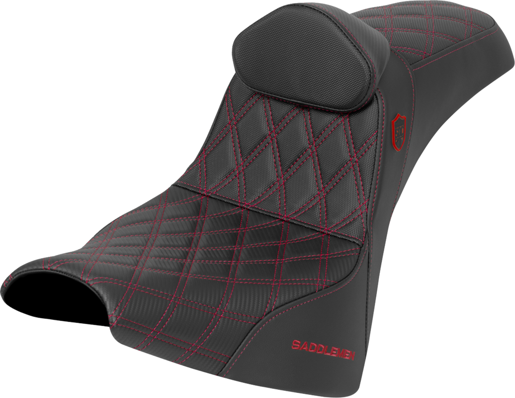 Saddlemmen Pro Series SDC Performance Seat with Backrest – Red Stitch, Gripper, FXBB/FXST '18-'25 – SC81830DB4