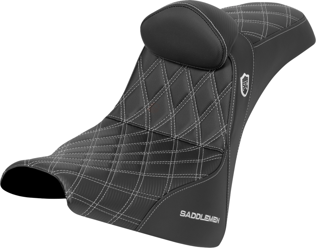 Saddlem Men Pro Series SDC Performance Seat with Backrest for Harley FXBB/FXST 2018-2025, Silver Stitch, Gripper, Part #SC81830DB5