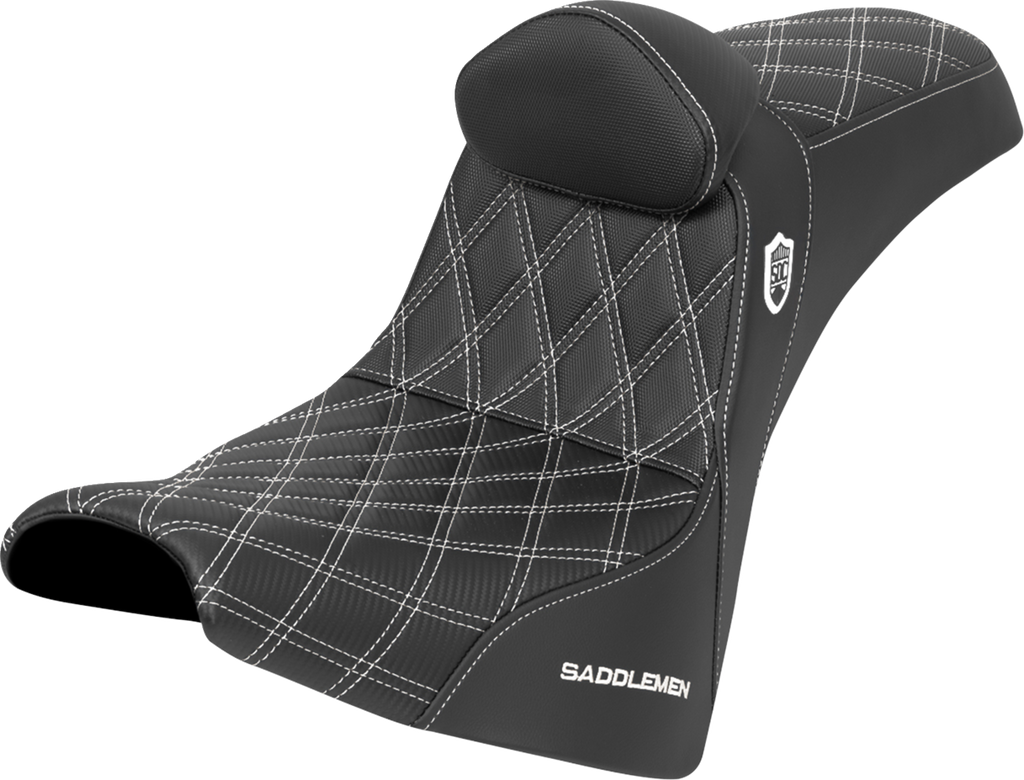 Saddlemmen Pro Series SDC Performance Seat with Backrest for FXBB/FXST 2018-2025 - White Stitch and Gripper by Saddlemmen Part SC81830DB6