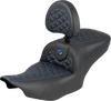 SADDLEMEN Roadsofa™ Seat with Backrest for FLH/FLT '23-'25 – Blue Stitch, Part Number 823-07-210B1