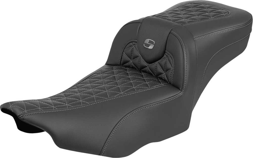 SADDLEMEN Roadsofa™ Extended Reach Seat for FLH/FLT '23-'25 - Gray Stitch, Part Number 823-07-21102