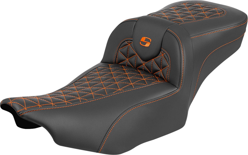 SADDLEMEN Roadsofa™ Extended Reach Seat for FLH/FLT '23-'25 - Orange Stitch | Part No. 823-07-21103