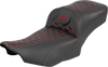 SADDLEMEN Roadsofa™ Extended Reach Seat for FLH/FLT 2023-2025 - Red Stitch - Part No. 823-07-21104