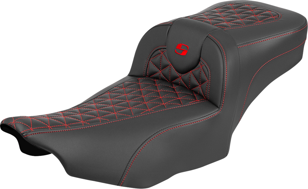 SADDLEMEN Roadsofa™ Extended Reach Seat for FLH/FLT 2023-2025 - Red Stitch - Part No. 823-07-21104