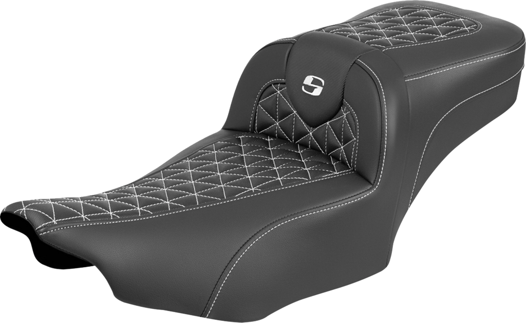 SADDLEMEN Roadsofa™ Extended Reach Seat for FLH/FLT 2023-2025 with White Stitch – Part #823-07-21106