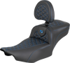 SADDLEMEN Roadsofa Extended Reach Seat with Backrest for FLH/FLT 2023-2025, Blue Stitch - Part 823-07-211B1