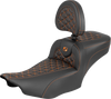 SADDLEMEN Roadsofa™ Extended Reach Seat with Backrest - Orange Stitch for FLH/FLT 2023-2025 | Part #823-07-211B3