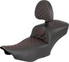 SADDLEMEN Roadsofa™ Extended Reach Seat with Backrest for FLH/FLT 2023-2025 – Red Stitch, Part #823-07-211B4