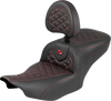 SADDLEMEN Roadsofa™ Seat with Backrest for FLH/FLT 2023-2025 – Red Stitch, Part 823-07-210B4