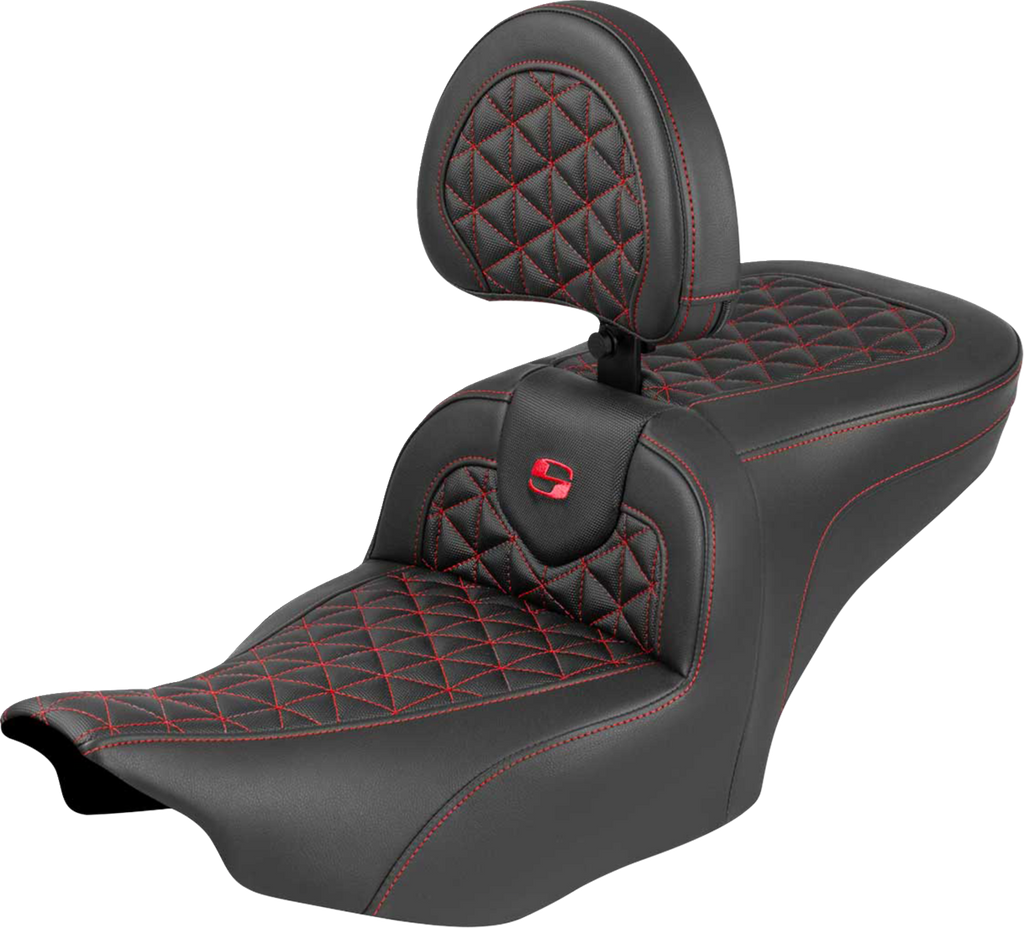 SADDLEMEN Roadsofa™ Seat with Backrest for FLH/FLT 2023-2025 – Red Stitch, Part 823-07-210B4