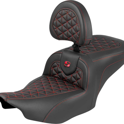 SADDLEMEN Roadsofa™ Seat with Backrest for FLH/FLT 2023-2025 – Red Stitch, Part 823-07-210B4