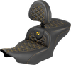 SADDLEMEN Roadsofa™ Seat with Backrest for FLH/FLT 2023-2025 - Gold Stitch, Part Number 823-07-210B7