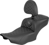 SADDLEMEN Roadsofa™ Extended Reach Seat with Backrest for FLH/FLT '23-'25 - Gray Stitch, Part Number 823-07-211B2