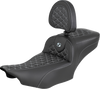 SADDLEMEN Roadsofa™ Extended Reach Seat with Backrest – Silver Stitch for FLH/FLT 2023-2025, Part #823-07-211B5