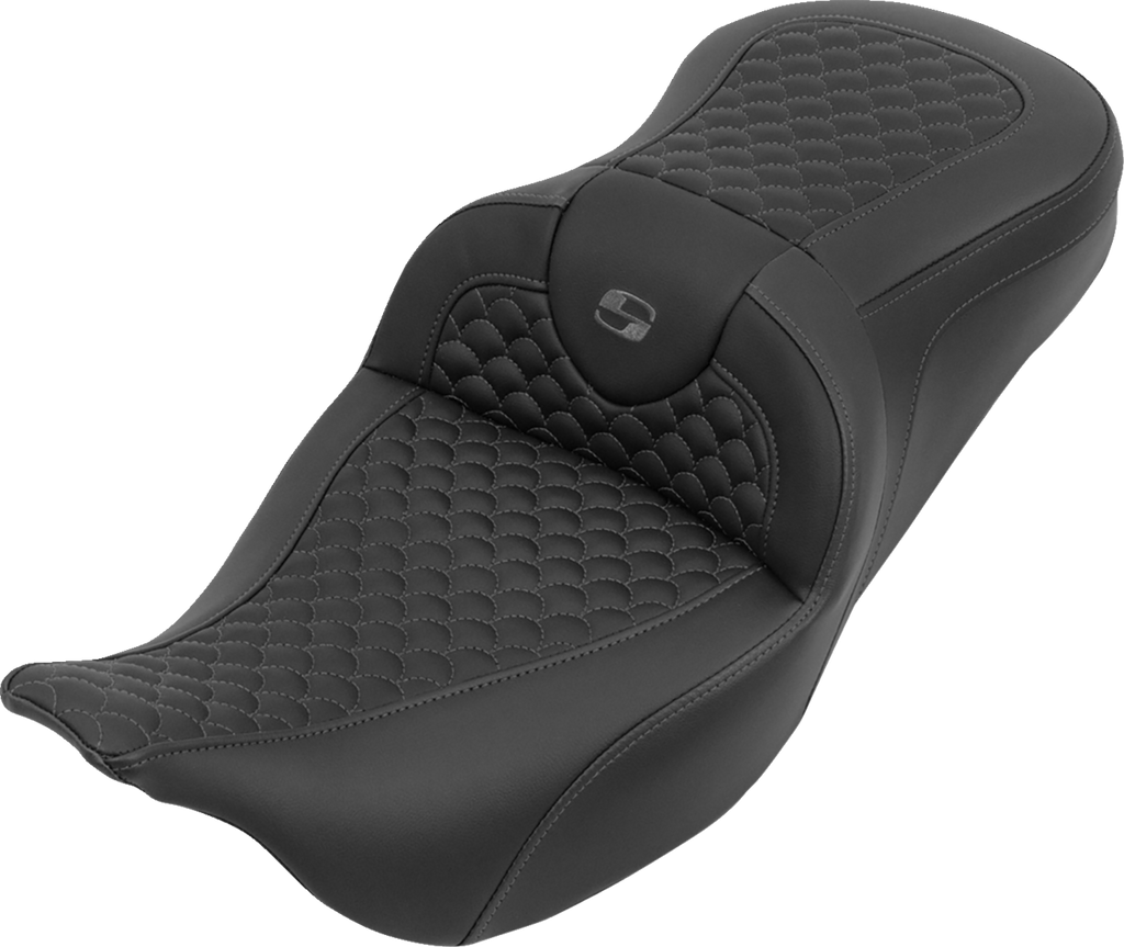 SADDLEMEN Roadsofa™ Seat 808-07B-20802 for FLH/FLT '08-'25 with Dragon Stitch and Gray Stitch