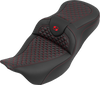SADDLEMEN Roadsofa™ Seat without Backrest for FLH/FLT '08-'25 - Dragon Stitch with Red Stitch, Part #808-07B-20804