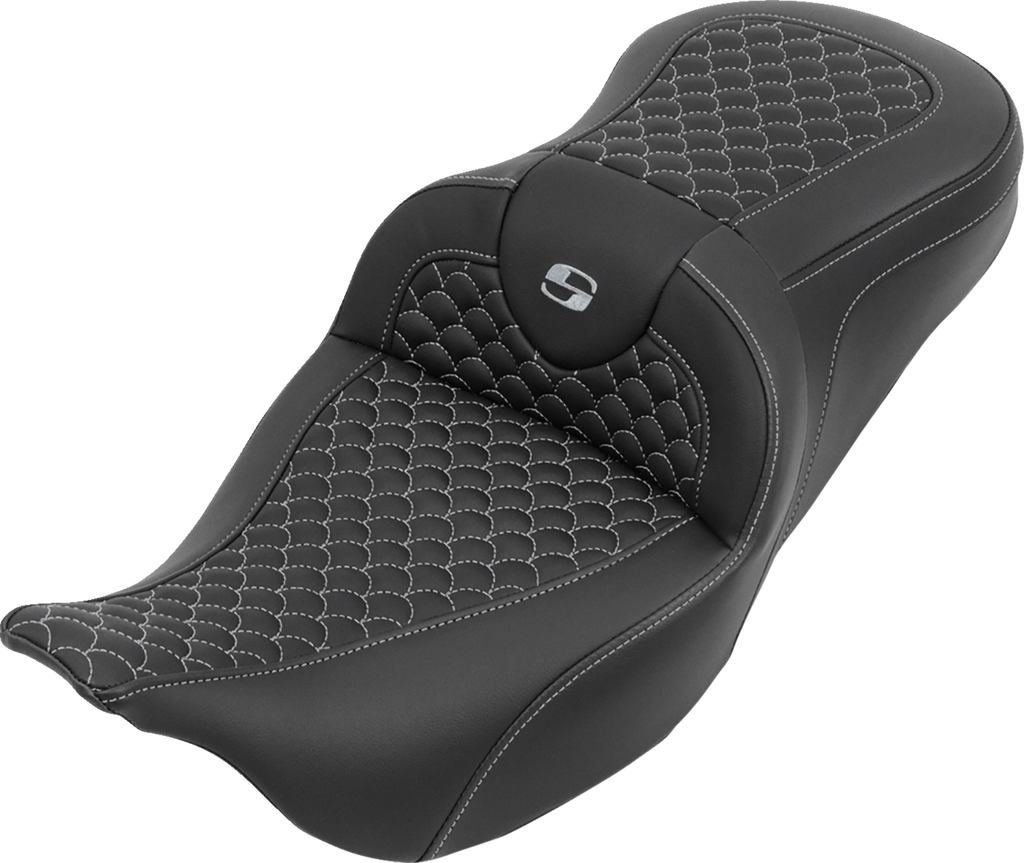 SADDLEMEN Roadsofa™ Seat without Backrest for FLH/FLT 2008-2025 – Dragon Stitch Silver by SADDLEMEN Part 808-07B-20805
