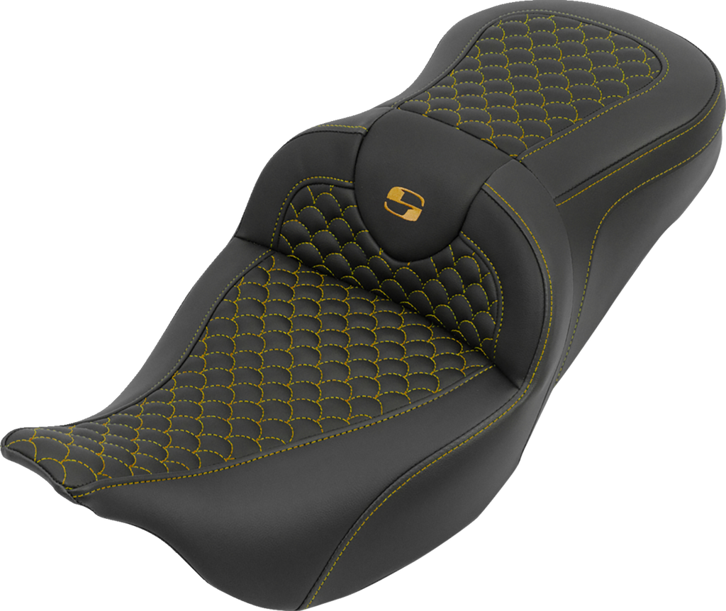 SADDLEMEN Roadsofa™ Seat without Backrest for FLH/FLT '08-'25 - Dragon and Gold Stitch by SADDLEMEN Part 808-07B-20807