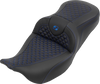 SADDLEMEN Roadsofa™ Seat for FLH/FLT 2008-2025 with Dragon Stitch and Blue Accents - Part 808-07B-20801
