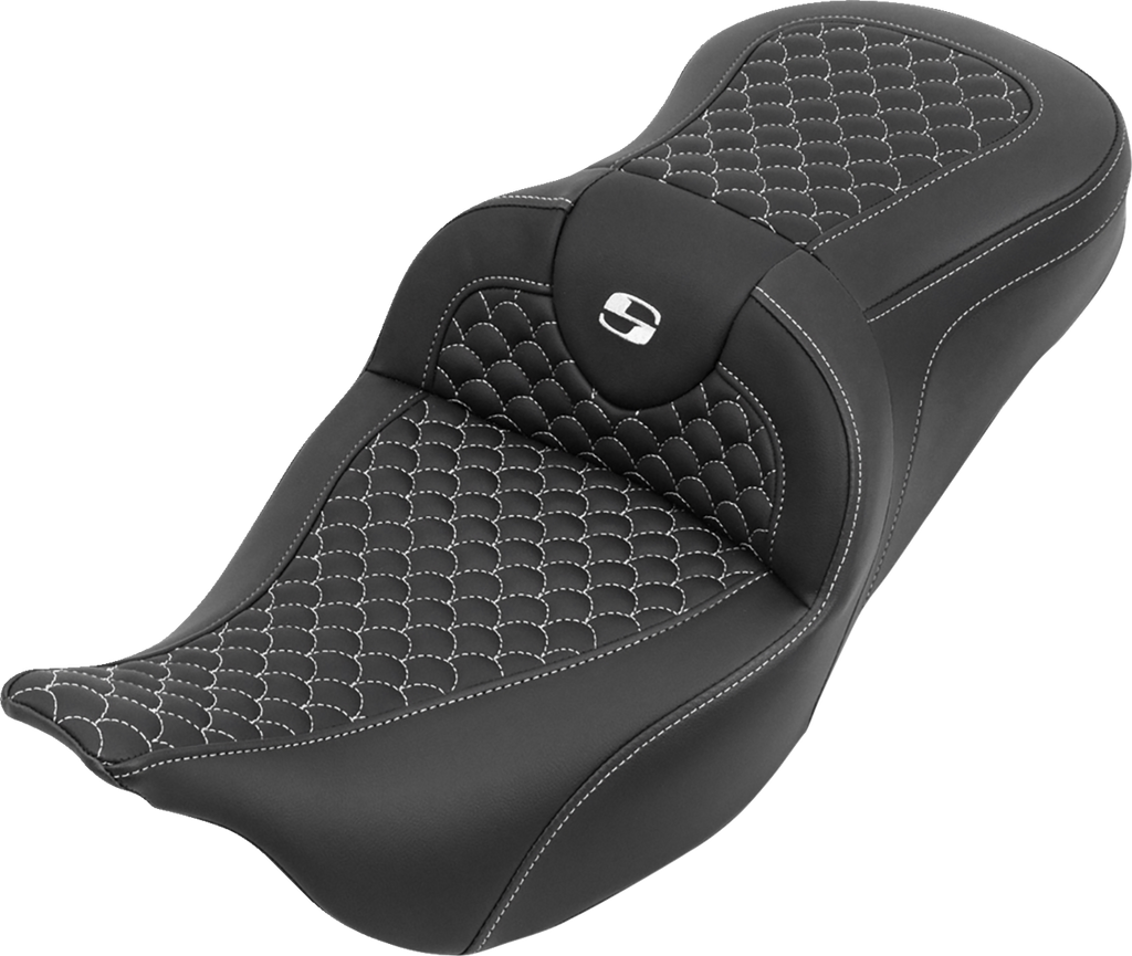 SADDLEMEN Roadsofa™ Seat for FLH/FLT 2008-2025 with Dragon Stitch and White Stitch - Part 808-07B-20806