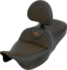 SADDLEMEN RoadSofa™ Seat with Backrest - Dragon Scale Orange Stitch for Touring Motorcycles 2008-2025