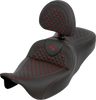 SADDLEMEN RoadSofa™ Seat with Backrest – Dragon Scale Pattern, Red Stitch – Fits Harley Touring '08-'25, Part Number 808-07B-208B4