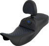 SADDLEMEN Extended Reach RoadSofa™ Seat with Backrest - Dragon Scale Pattern, Blue Stitch, Compatible with Harley Touring Models 2008-2025