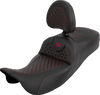 SADDLEMEN Extended Reach RoadSofa™ Seat with Backrest – Dragon Scale Pattern, Red Stitch – Touring '08-'25