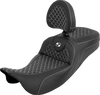 SADDLEMEN Extended Reach RoadSofa™ Seat with Backrest – Dragon Scale Pattern, White Stitch – Touring Models 2008-2025 (Part #808-07B-209B6)