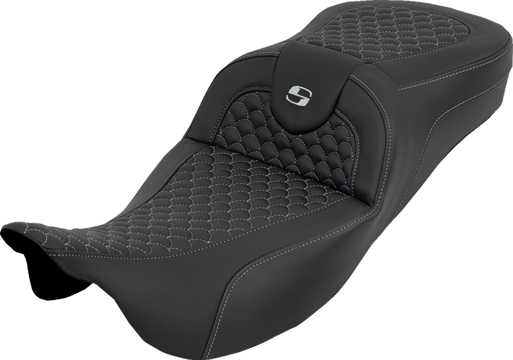 SADDLEMEN Extended Reach RoadSofa™ Seat for FLH/FLT 2008-2025 – Dragon Scale Silver Stitch, Part 808-07B-20905