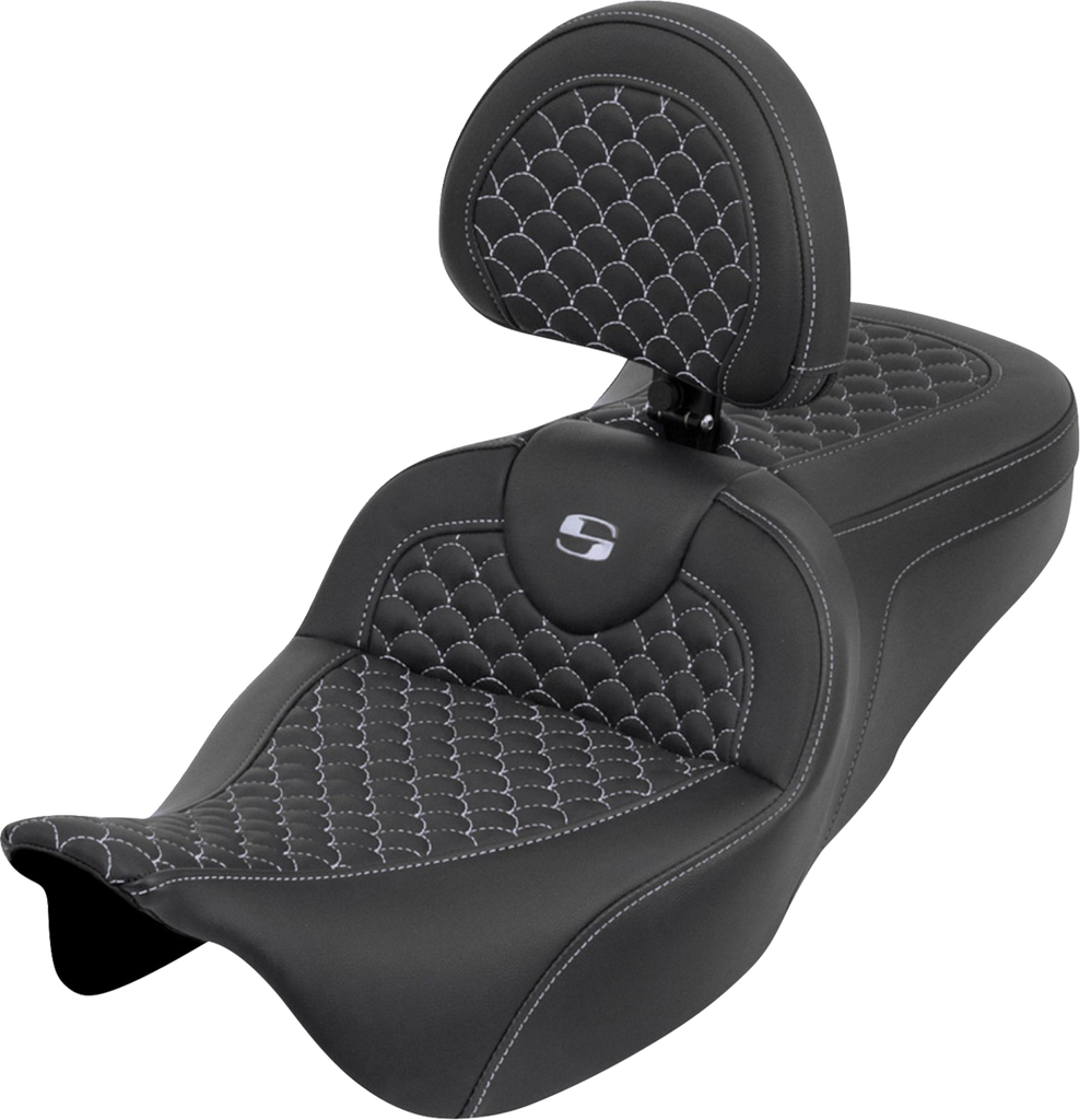 SADDLEMEN RoadSofa™ Seat with Backrest for Touring Motorcycles (2008-2025) - Dragon Scale Silver Stitch, Part 808-07B-208B5