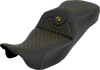 SADDLEMEN Extended Reach RoadSofa™ Seat for FLH/FLT 2008-2025 - Dragon Scale Finish with Gold Stitch