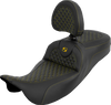SADDLEMEN Extended Reach RoadSofa™ Seat with Backrest – Dragon Scale Pattern, Gold Stitch, Touring 2008-2025 – Part 808-07B-209B7