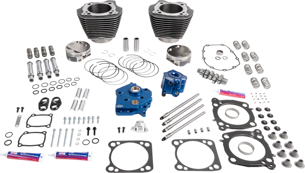 S&S Cycle 132" Power Package HPT496 for M8 Engines - Chain Drive, Oil Cooled, Black Granite Finish