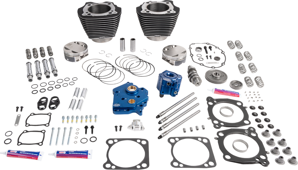 S&S Cycle 129" Power Package HPT496 for Harley Davidson M8 Engines - Gear Drive, Oil Cooled, Black with Highlights
