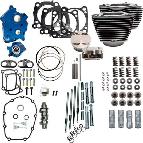 S&S Cycle Power Pack 550C Oil Cooled Performance Kit with Chrome Pushrod Tubes and Wrinkle Black Finish – Part 310-1052D