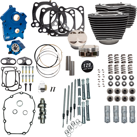 S&S CYCLE Power Pack 550C Oil Cooled Kit for 107-Inch M8 Engines with Wrinkle Black Finish and Chrome Pushrod Tubes