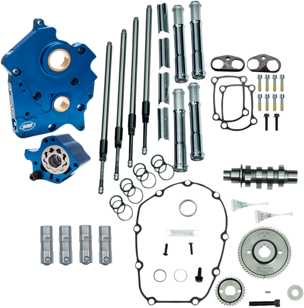 S&S Cycle Cam Chest Kit for M8 Models with VVT - Water Cooled Gear Drive System with 475 Cam - Chrome Pushrod Tubes, Part No. 310-1002B