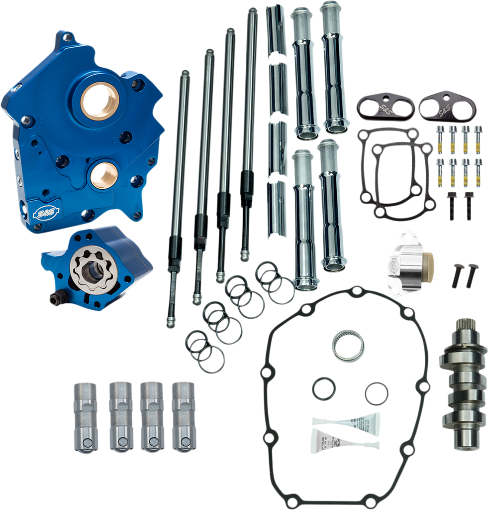 S&S CYCLE Cam Chest Kit 310-1003C for M8 Engines with VVT, 465 Cam, Oil Cooled, Chain Drive, Chrome Pushrod Tubes