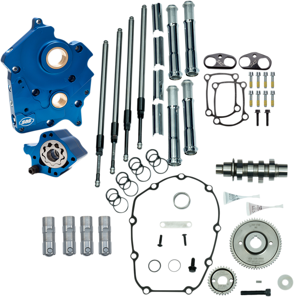 S&S CYCLE Cam Chest Kit for M8 Models with VVT – 465 Cam, Oil Cooled, Gear Drive, Chrome Pushrod Tubes (Part #310-1005B)