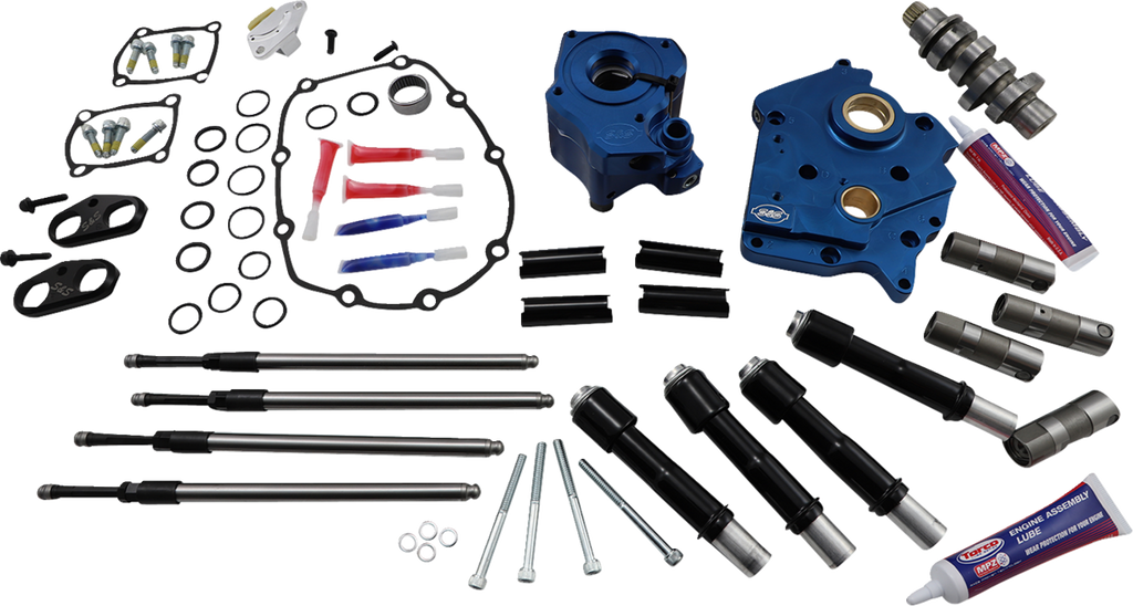 S&S Cycle 310-1007C Cam Chest Kit for M8 with VVT – Water Cooled Chain Drive System with 465 Cam and Black Pushrod Tubes