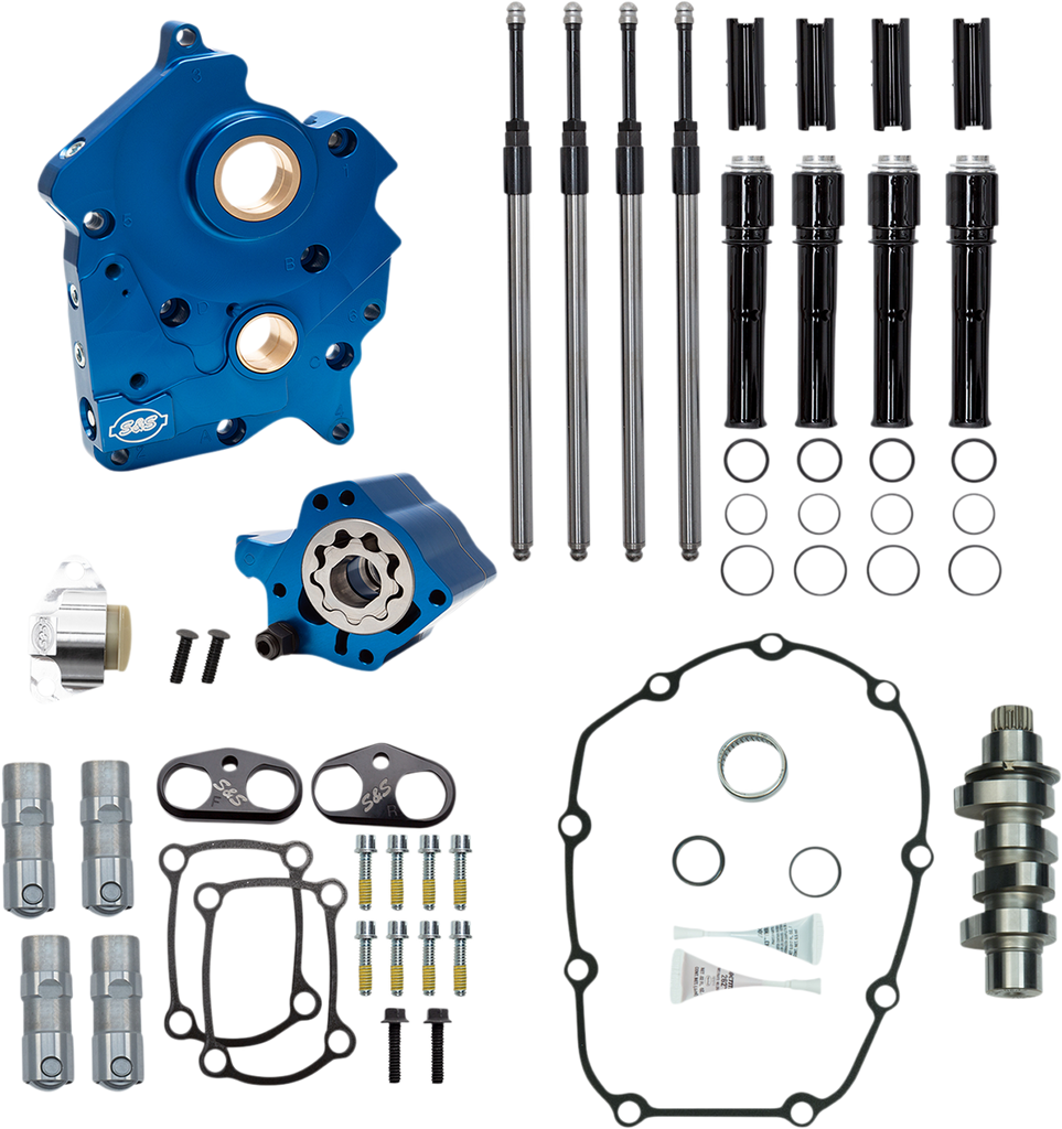S&S Cycle Cam Chest Kit 310-1011C for M8 Engines with VVT – Oil Cooled Chain Drive System with 465 Cam and Black Pushrod Tubes