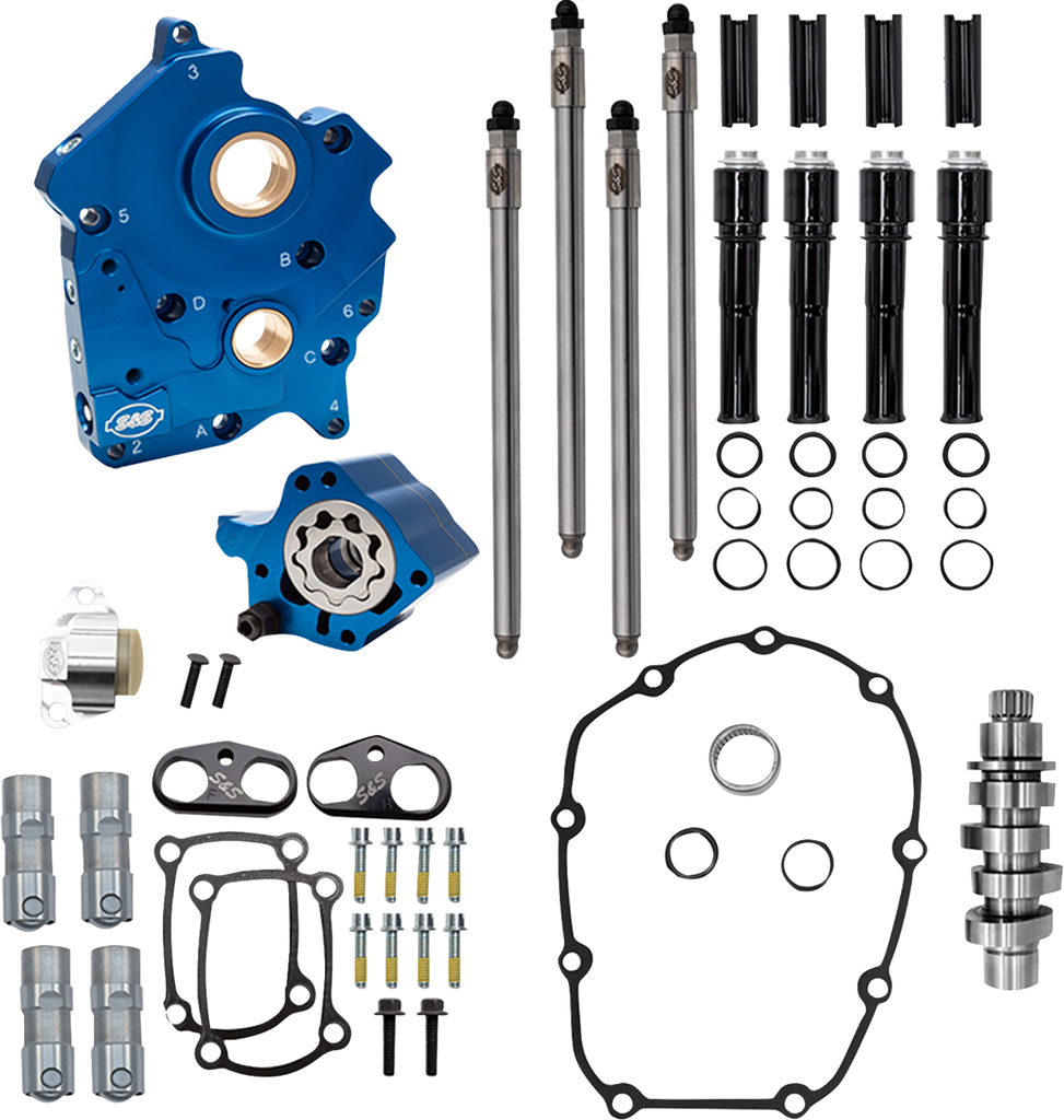 S&S Cycle 310-1385A Cam Chest Kit for M8 with VVT – Water Cooled Chain Drive 496 Cam with Black Pushrod Tubes